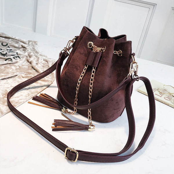 VIP Mini Crossbody Handbags Cute Suede Bucket Bag Organizer Small Tassel PU Leather Womens Shoulder Messenger Bags Bolsos