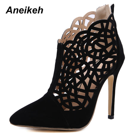 Aneikeh 2019 PU Summer Ankle Boots High Heels Women Shoes Peep Toe Sexy Lady Chelsea Boots Party Thin Heeled Shoes Size 35-40