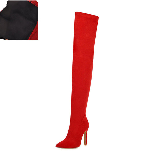 2019 brand Big large sizes 32-48 Women's shoes Boots thin High heels Over The Knee boots woman Red Black party shoes women