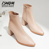 ISNOM Sheepskin Boots Women Ankle Booties Pointed Toe Fashion Shoes Female Zip High Heels Party Shoes Ladies Spring Pink 2020