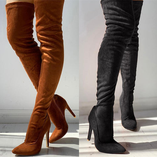 2019 brand Big large sizes 32-48 Women's shoes Boots thin High heels Over The Knee boots woman Red Black party shoes women