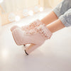 Lolita Lace Boots Women Elegant Japanese Style Sweetness Temperament Party Perform Cosplay Pure Color Frenulum High-heeled Shoes