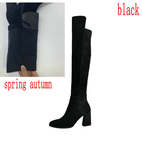 Sexy over the knee high boots woman suede leather thick high heels women boots autumn winter black gray party shoes woman