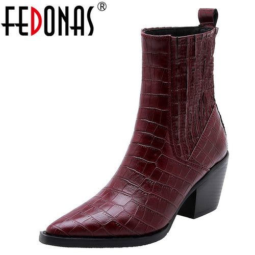 FEDONAS Autumn Winter Vintage Embossed Women Classic Ankle Boots Party Dancing Shoes Woman Plus Size Chunky Heels Short Boots