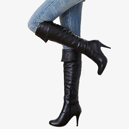 Women Boots Mirror Platform Pointy Toe Punk High Thin Heels Over The Knee Long Boots Autumn Winter Zip Silver Casual Party Shoes