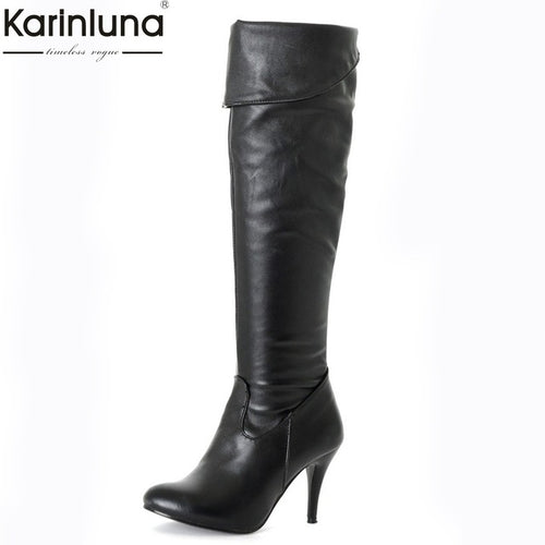 Karinluna Classic dropship large sizes 50 thin high heels Women's Shoes Woman 2019 sexy party women knee-high boots woman