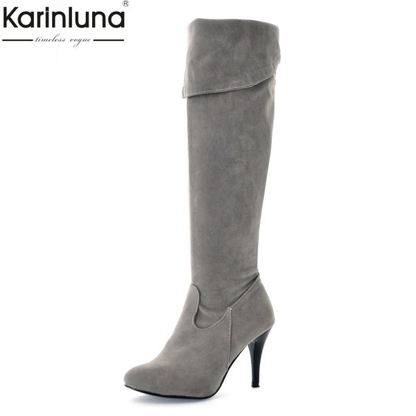 Karinluna Classic dropship large sizes 50 thin high heels Women's Shoes Woman 2019 sexy party women knee-high boots woman