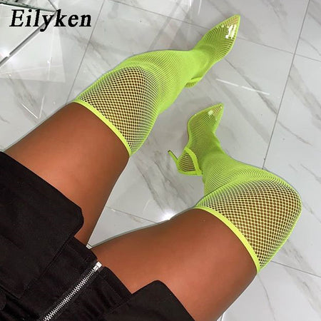 Eilyken Women Pointed Toe Mesh Holes Sandals Sexy Summer Shoes Breathable Cool Spring OL Party High Heel Anckle Boots size 35-40