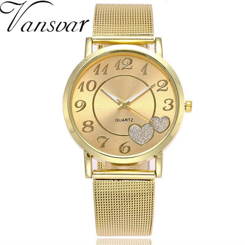 Dropshipping Women Silver & Gold Mesh Love Heart Dial Wristwatches Fashion Steel Quartz Watches For Valentine's Day Gift Clock