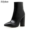 Eilyken Women PU Leather Ankle Boots Thick Heels Pointed Toe Night Club Party Shoes Woman Basic Boots Office Pumps size 41 42