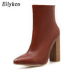 Eilyken Women PU Leather Ankle Boots Thick Heels Pointed Toe Night Club Party Shoes Woman Basic Boots Office Pumps size 41 42