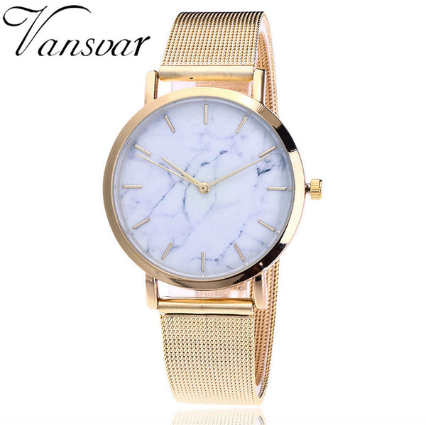 Vansvar Brand Fashion Silver And Gold Mesh Band Creative Marble Wrist Watch Casual Women Quartz Watches Gift Relogio Feminino