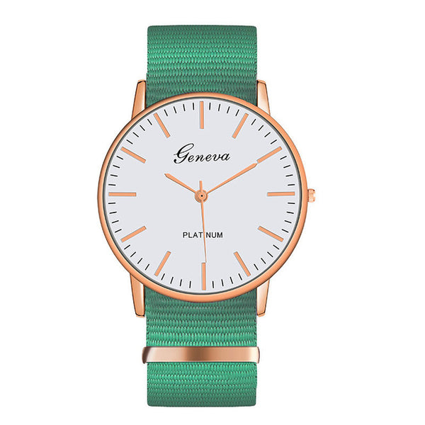 Exquisite simple Nylon strap women watches luxury fashion quartz wristwatches Geneva PLATINUM woman clock montre femme