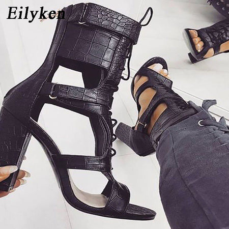 2020 Women Platform Pumps Spring Office Shoes flower Hollow Out Square Heel Boots Woman Platform Heels Party Wedding Shoes