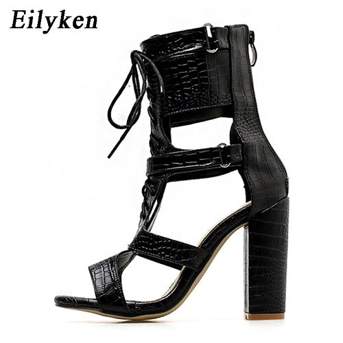 Eilyken 2020 New  Woman Sandals Cut-outs Peep Toe Gladiator Sandals Fashion Heels Serpentine Ladies Ankle Boots Sandals size 40