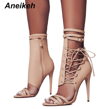 Eilyken Women Pointed Toe Mesh Holes Sandals Sexy Summer Shoes Breathable Cool Spring OL Party High Heel Anckle Boots size 35-40