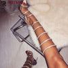 RIBETRINI Sexy Women Party Gladiator Shoes Women Knee High Boot Rhinestone High Heels Sandals 2020 Club Summer Sandals