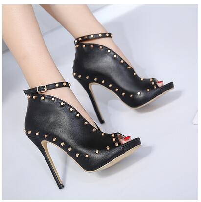 NEW Autumn Women Shoes 2018 Peep Toe Pumps High Heels Women's Shoes Ankle Boots Rivets Buckle Motorcycle Women's Pumps Aneikeh