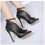 NEW Autumn Women Shoes 2018 Peep Toe Pumps High Heels Women's Shoes Ankle Boots Rivets Buckle Motorcycle Women's Pumps Aneikeh