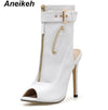 Aneikeh 2019 PU Summer Ankle Boots High Heels Women Shoes Peep Toe Sexy Lady Chelsea Boots Party Thin Heeled Shoes Size 35-40