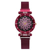 Top Brand Women Mesh Magnet Buckle Lucky Flower Watch Luxury Ladies Geometric Surface Quartz Watch Relogio Feminino