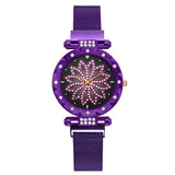 Top Brand Women Mesh Magnet Buckle Lucky Flower Watch Luxury Ladies Geometric Surface Quartz Watch Relogio Feminino