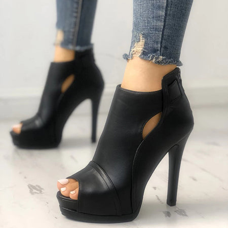 Aneikeh 2019 PU Summer Ankle Boots High Heels Women Shoes Peep Toe Sexy Lady Chelsea Boots Party Thin Heeled Shoes Size 35-40