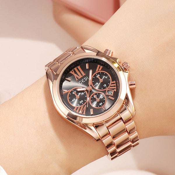 Luxury Rose Gold Women Casual Watch Waterproof Calendar Unique Quartz Business Dress Watches for Female Golden Lady Clock