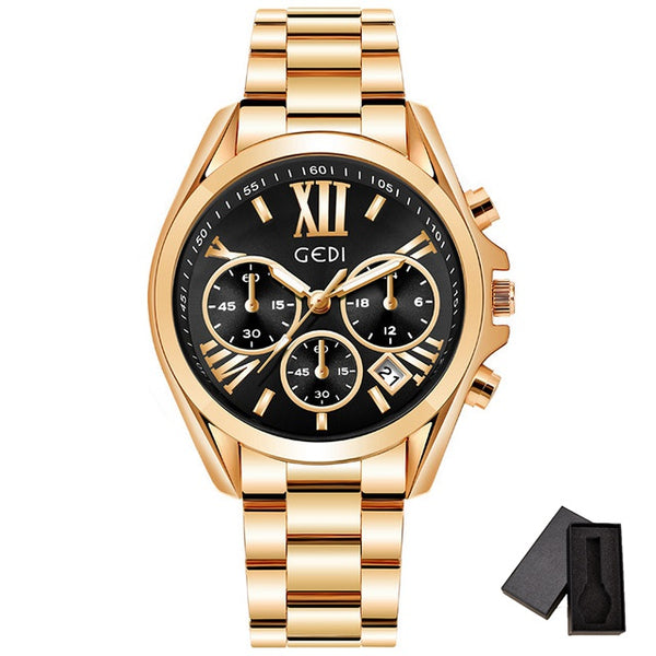 Luxury Rose Gold Women Casual Watch Waterproof Calendar Unique Quartz Business Dress Watches for Female Golden Lady Clock