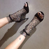 Female Sandals Womens Shoes Summer Fashion Bling Rhinestone Mesh Ladies Shoes Peep Toe Sexy High Heels Party Summer Boots