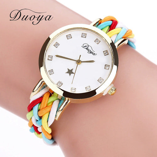 Drop Shipping Fashion Women Gold Braided Leather Wrist Watch For Women Ladies Star Crystal Luxury Crystal Quartz Watch Clock