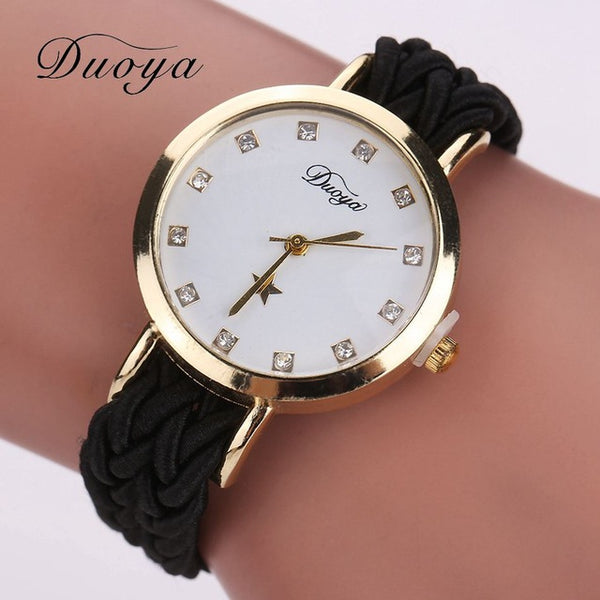 Drop Shipping Fashion Women Gold Braided Leather Wrist Watch For Women Ladies Star Crystal Luxury Crystal Quartz Watch Clock