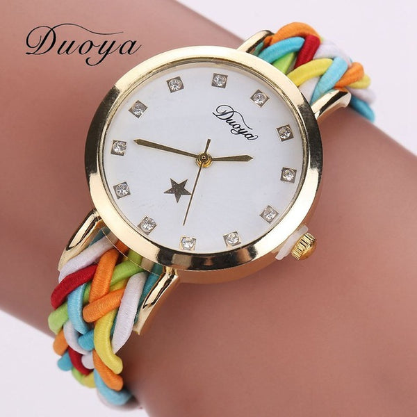 Drop Shipping Fashion Women Gold Braided Leather Wrist Watch For Women Ladies Star Crystal Luxury Crystal Quartz Watch Clock