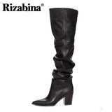 RIZABINA Size 36-43 Real Leather Women Over Knee Boots Fashion Brand Sexy High Heel Winter Shoes Women Party Street Footwear