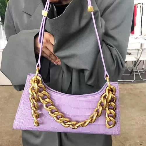 Purple Tote Bags For Women Vintage Handbag Mini Leather Shoulder Bag Retro Women Bag Stone Pattern Female Purse