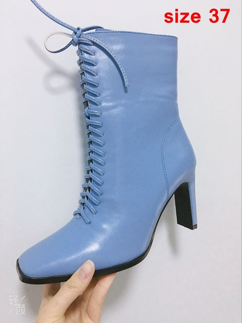 FACNDINLL 2020 new women ankle boots real leather zippers black blue sexy high heels boots autumn spring ankle boots party dress