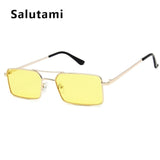 Square Women‘s Sunglasses Alloy Metal Small Frame Clear Double Bridge Men's Sun Glasses Vintage Chic Female Shades Red Yellow