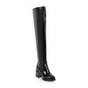 MStacchi Classic Thick Heels Round Toe Long Boots Women Silver Patent Leather Knee High Botas Mujer Winter Warm Party Shoe Woman