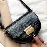 Luxury Fashion Women Crossbody Bag Crocodile Semicircle Saddle Bags Soft Leather Shoulder Bags For Ladies Handbags Designer