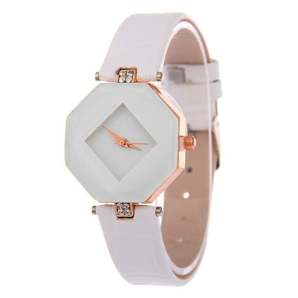 Women Watches Gem Cut Geometry Crystal Leather Quartz Wristwatch Fashion Dress Watch Ladies Gifts Clock Relogio Feminino 5 color