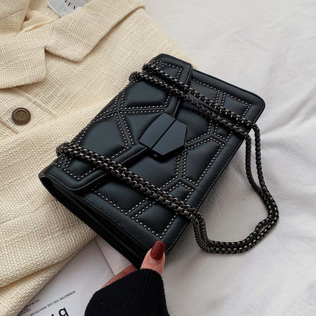 New Rhombus Black Rock Soft Single Shoulder Oblique Span Chain Bag Luxury Handbags for Woman 2020 PU Leather Messenger Bag