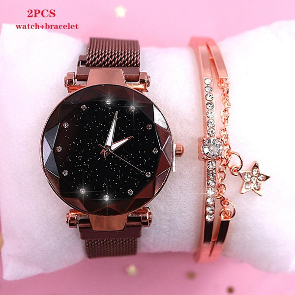 2019 New brand Starry Sky Women Watch Fashion Elegant Magnet Buckle Vibrato Purple Gold Ladies Wristwatch Luxury Women Watches