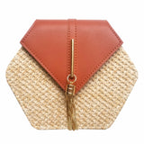 Hexagon Mulit Style Straw+leather Handbag Women Summer Rattan Bag Handmade Woven Beach Circle Bohemia Shoulder Bag New Fashion