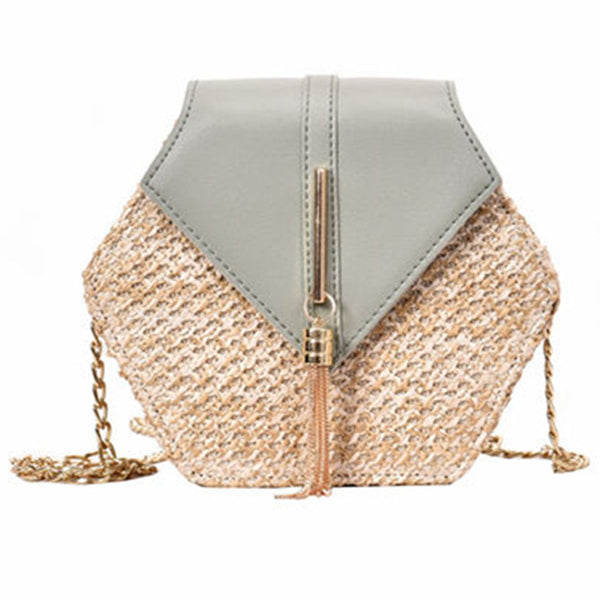 Hexagon Mulit Style Straw+leather Handbag Women Summer Rattan Bag Handmade Woven Beach Circle Bohemia Shoulder Bag New Fashion