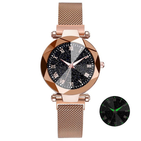 Luxury Starry Sky Stainless Steel Mesh Bracelet Watches For Women Crystal Analog Quartz Wristwatches Ladies Sports Dress Clock