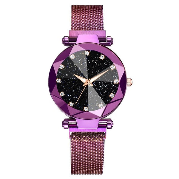 Luxury Starry Sky Stainless Steel Mesh Bracelet Watches For Women Crystal Analog Quartz Wristwatches Ladies Sports Dress Clock