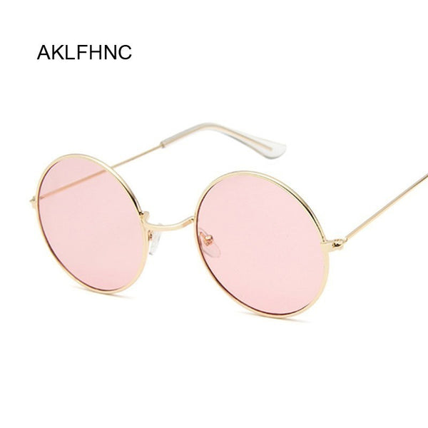 2019 Retro Round Pink Sunglasses Women Brand Designer Sun Glasses For Women Alloy Mirror Female Oculos De Sol Black