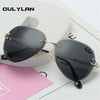 Oulylan Rimless Sunglasses Women Brand Designer Sun Glasses Gradient Shades Cutting Lens Ladies Frameless Metal Eyeglasses UV400