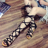 Fashion Knee Length Sexy Cross-Tie Sandal Women Gladiator Sandals Women Cross Strap Tall Sandals Women Boot Sandals Shoes