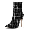 Mstacchi 2018 Women Stiletto Heels Plaid Boots Zipper Side Ankle Boots Scotland Pointed Toe Footwear Party Fashion Female Shoes